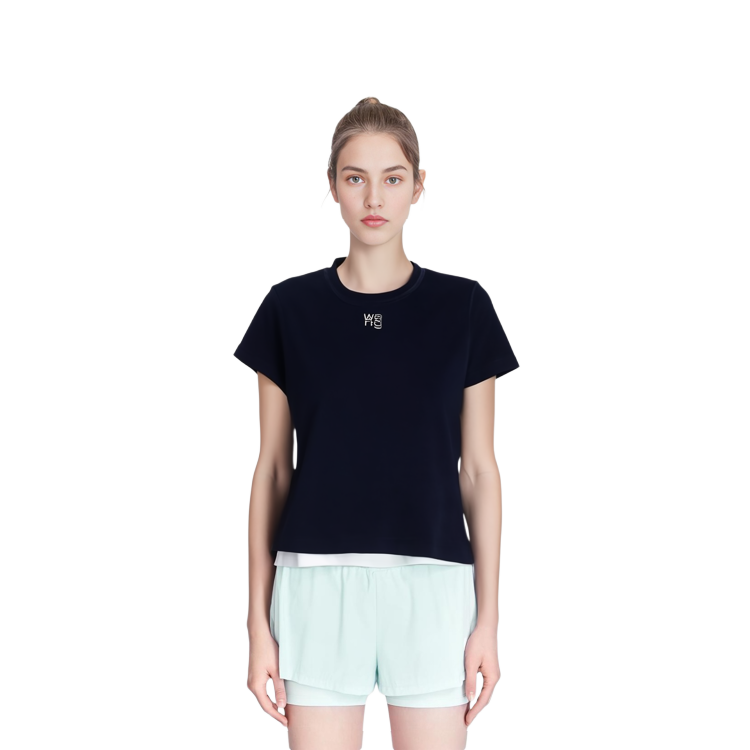 Details for (W) Alexander Wang SS22 海軍藍短袖水晶天鵝絨Logo T恤 4CC3211253-409