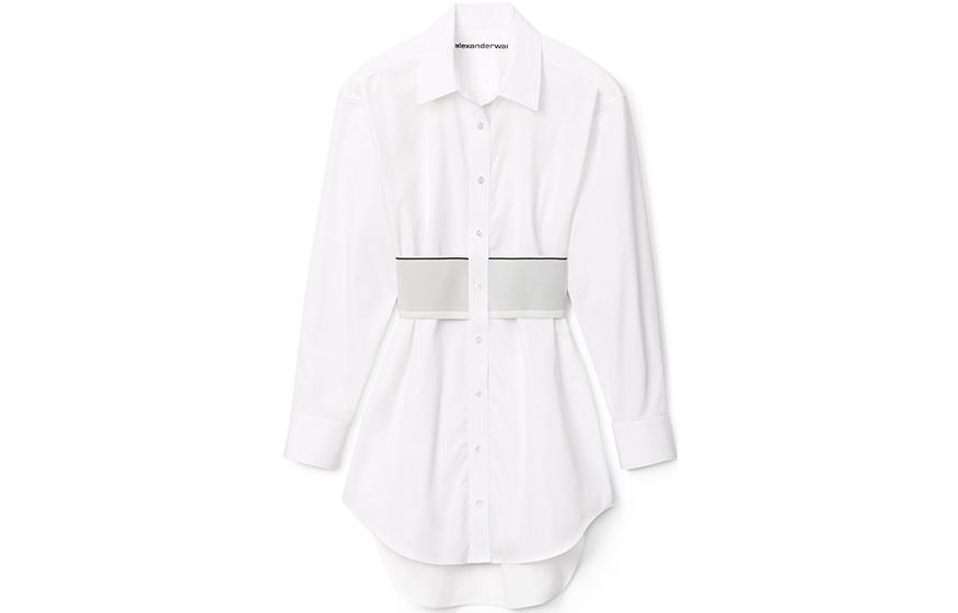 Order (W) Alexander Wang SS22 Baju Dress Putih Logo Elastik Lengan Panjang Wanita 1WC32-2649-2100