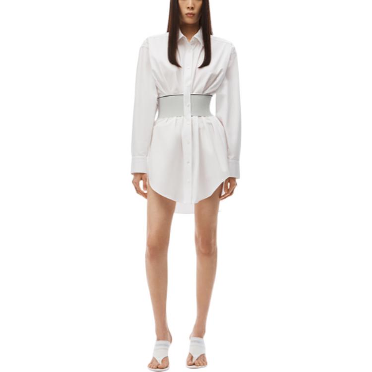 Lookbook (W) Alexander Wang SS22 Baju Dress Putih Logo Elastik Lengan Panjang Wanita 1WC32-2649-2100