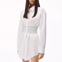 Purchase (W) 亞歷山大王 SS22 白色長袖彈性腰圍Logo襯衫洋裝 1WC32-2649-2100
