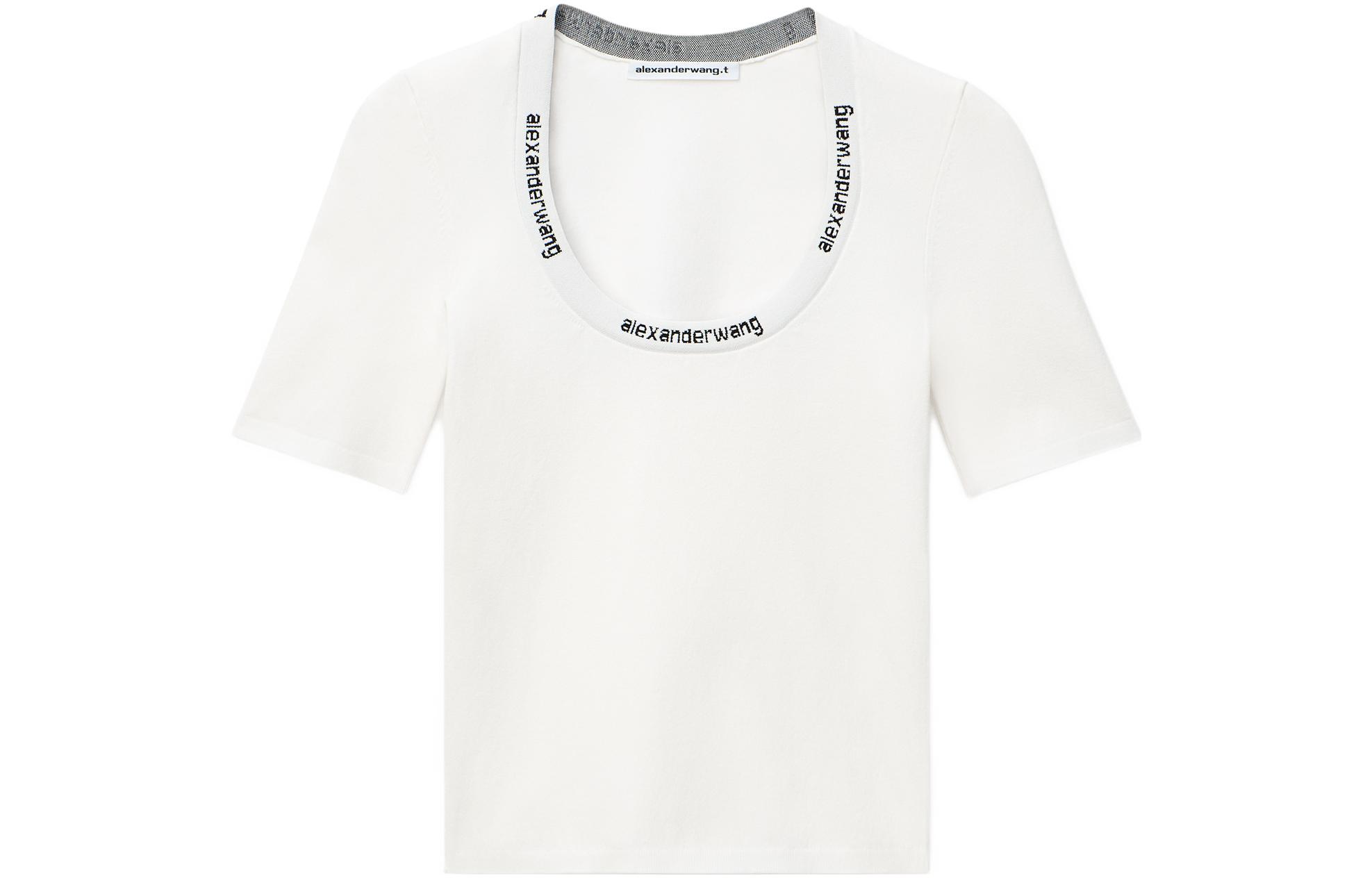 (Women) Alexander Wang SS22  White Logo Jacquard Knit Short Sleeve T-Shirt 4KC4211057-104