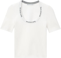 (Women) Alexander Wang SS22 White Logo Jacquard Knit Short Sleeve T-Shirt 4KC4211057-104 (Women) Alexander Wang SS22 White Logo Jacquard Knit Short Sleeve T-Shirt 4KC4211057-104