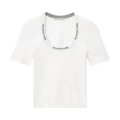 (Women) Alexander Wang SS22 White Logo Jacquard Knit Short Sleeve T-Shirt 4KC4211057-104