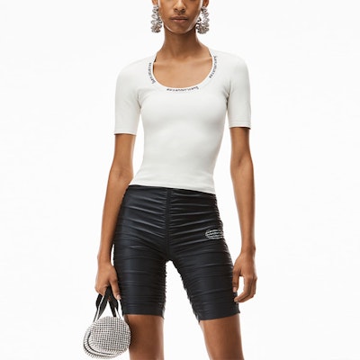 (W) Alexander Wang SS22 Camiseta Blanca de Punto Jacquard con Logo y Manga Corta 4KC4211057-104 Purchase (W) Alexander Wang SS22 Camiseta Blanca de Punto Jacquard con Logo y Manga Corta 4KC4211057-104