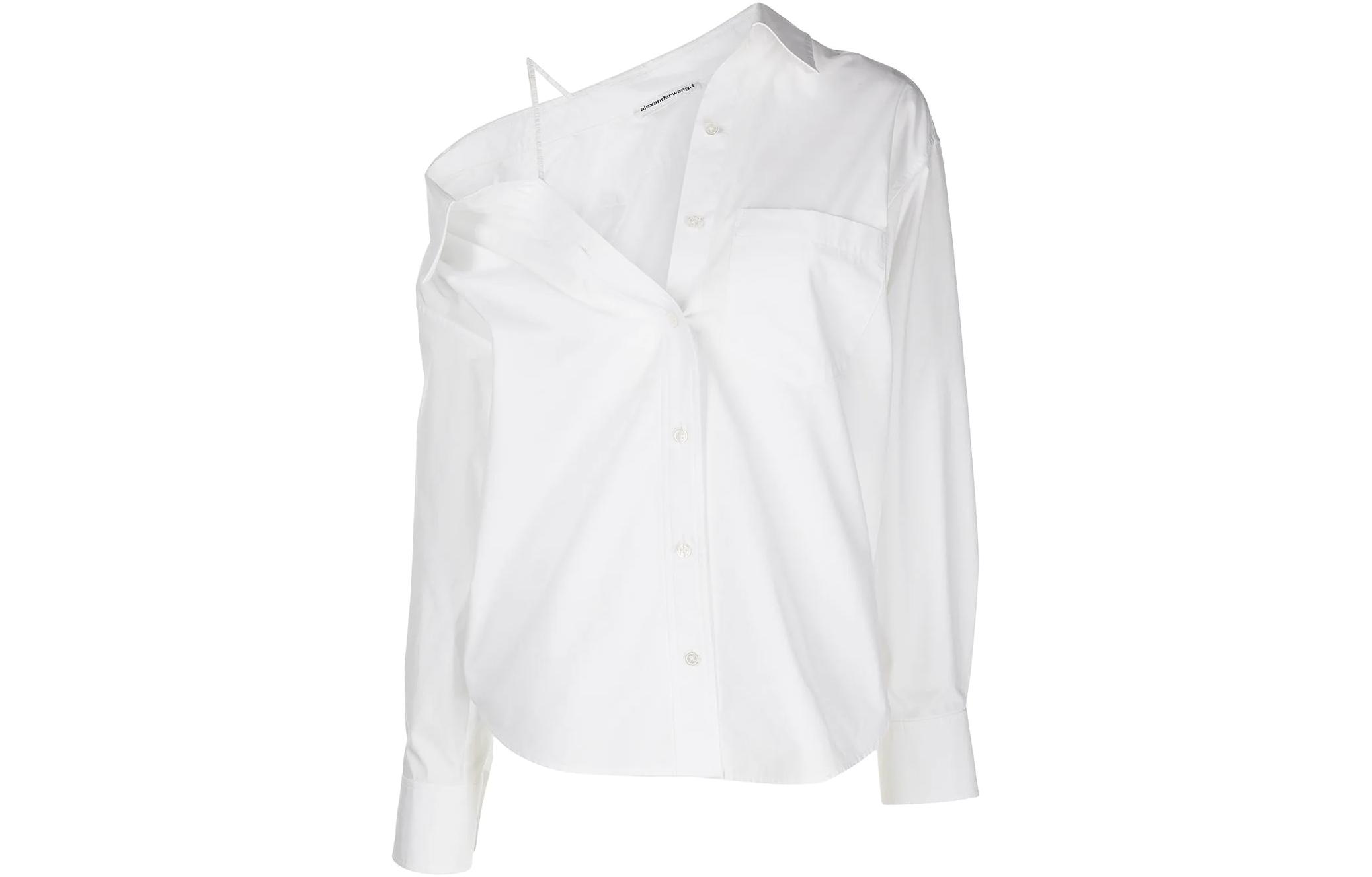 (Women) Alexander Wang SS22  White Off-Shoulder Long Sleeve Shirt 4WC3221361-111