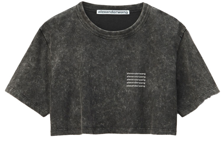 (Women) Alexander Wang SS22 Acid Wash Crop Logo Cotton Tee Women Grey. 1CC1201327-007