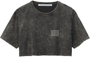 (Women) Alexander Wang SS22 Acid Wash Crop Logo Cotton Tee Women Grey. 1CC1201327-007 (Women) Alexander Wang SS22 Acid Wash Crop Logo Cotton Tee Women Grey. 1CC1201327-007