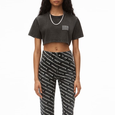 (W) 亚历山大王 SS22 酸洗标志短款棉质T恤 女款 灰色 1CC1201327-007 Purchase (W) 亚历山大王 SS22 酸洗标志短款棉质T恤 女款 灰色 1CC1201327-007