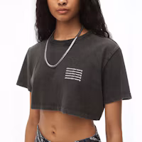 Details for (Women) Alexander Wang SS22 Acid Wash Crop Logo Cotton Tee Women Grey. 1CC1201327-007
