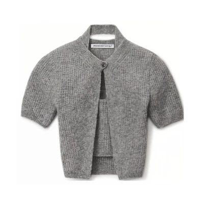 (Women) Alexander Wang SS22 Alpaca Cardigan & Short Sleeve T-Shirt Set Grey 4KC3221022-030