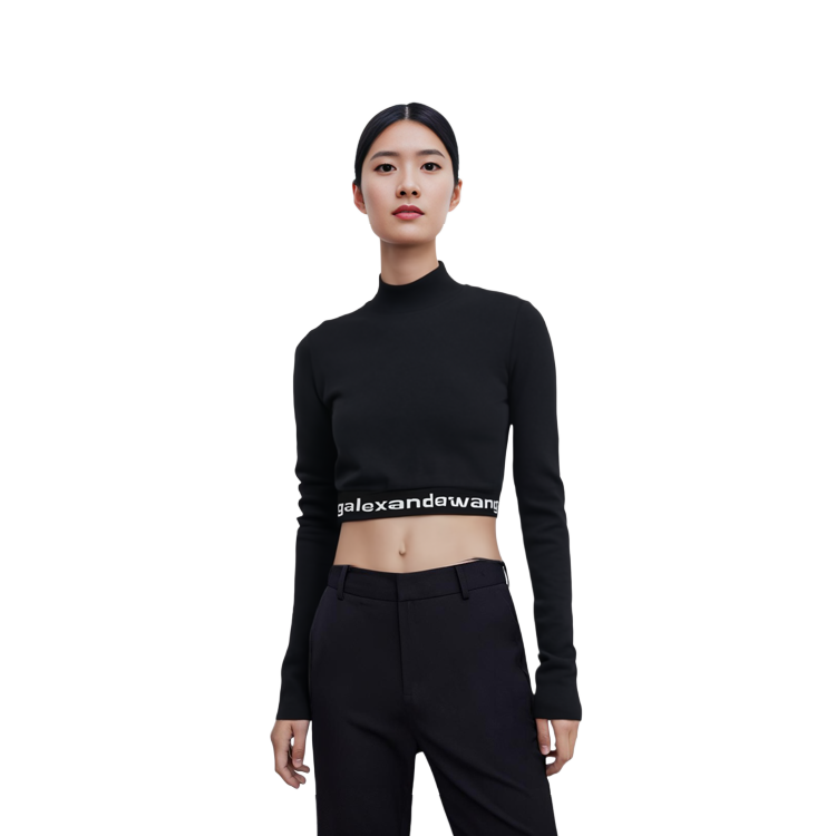 Lookbook (W) Alexander Wang SS22 Sweater Rajut Leher Tinggi Corduroy Hitam 4CC2201130-001