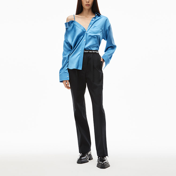 Lookbook (W) Alexander Wang SS22 Pantalones Negros Elásticos con Logo en la Cintura. 4WC1224129-001