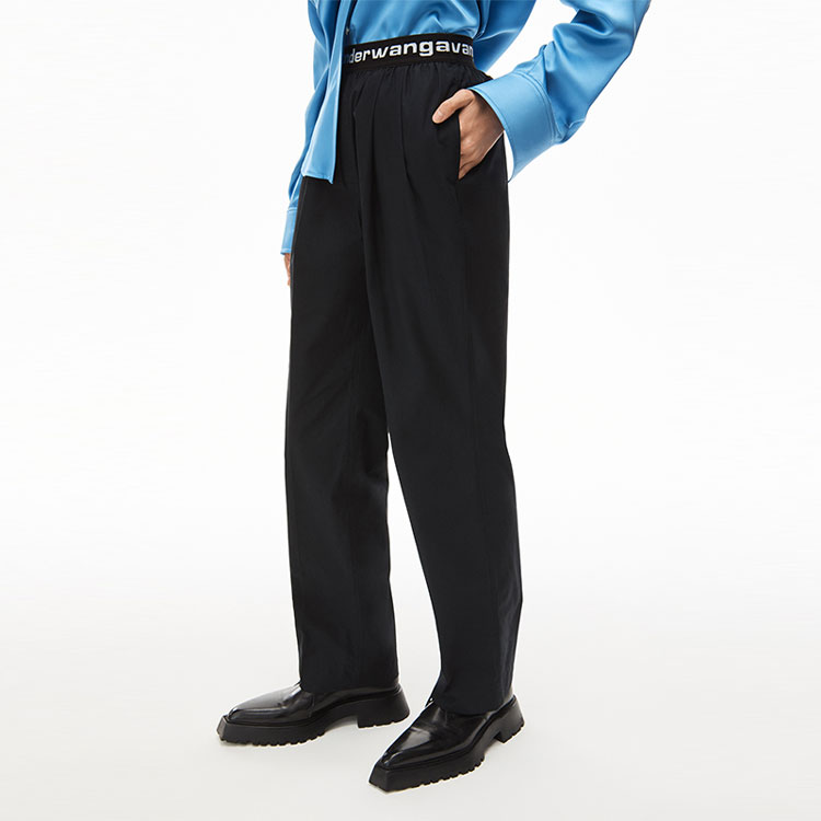 Purchase (W) Alexander Wang SS22 Pantalones Negros Elásticos con Logo en la Cintura. 4WC1224129-001