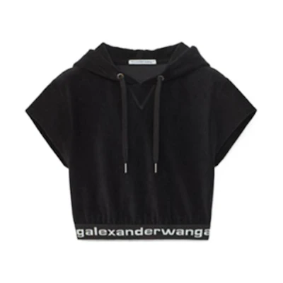 (Women) Alexander Wang SS22 Black Logo Jacquard Short-Sleeve Sweatshirt 4CC1201106-481