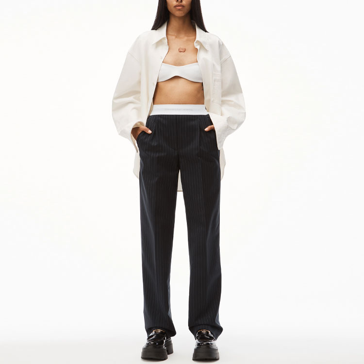 (Women) Alexander Wang SS22 Black Logo Striped Casual Wide-Leg Pants 1WC3224493-412 圖 3