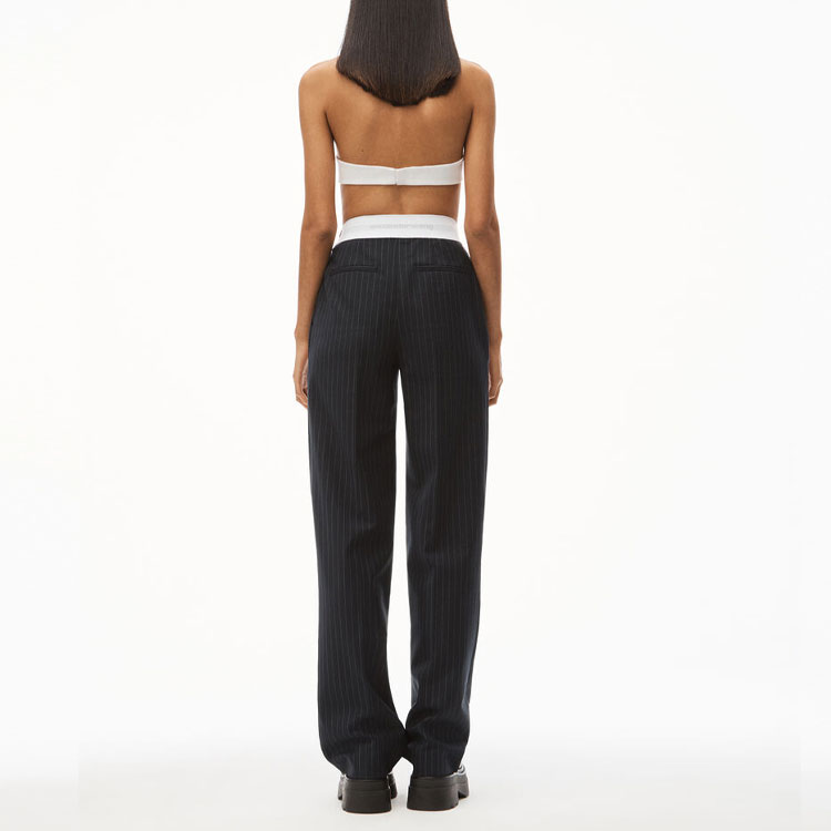 (Women) Alexander Wang SS22 Black Logo Striped Casual Wide-Leg Pants 1WC3224493-412 圖 4