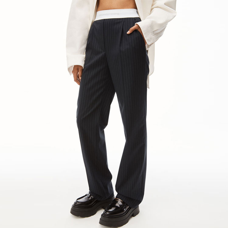 (Women) Alexander Wang SS22 Black Logo Striped Casual Wide-Leg Pants 1WC3224493-412 圖 5