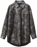 (Women) Alexander Wang SS22 Black Retro Leather Long Sleeve Shirt Jacket 1WC1223176-001 (Women) Alexander Wang SS22 Black Retro Leather Long Sleeve Shirt Jacket 1WC1223176-001