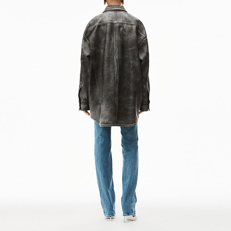 (Women) Alexander Wang SS22 Black Retro Leather Long Sleeve Shirt Jacket 1WC1223176-001 圖 4