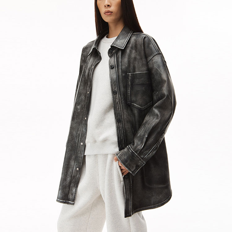 (Women) Alexander Wang SS22 Black Retro Leather Long Sleeve Shirt Jacket 1WC1223176-001 圖 5