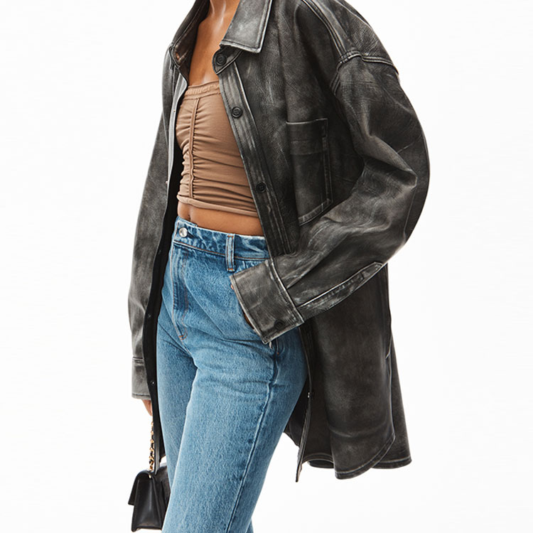 (Women) Alexander Wang SS22 Black Retro Leather Long Sleeve Shirt Jacket 1WC1223176-001 圖 6