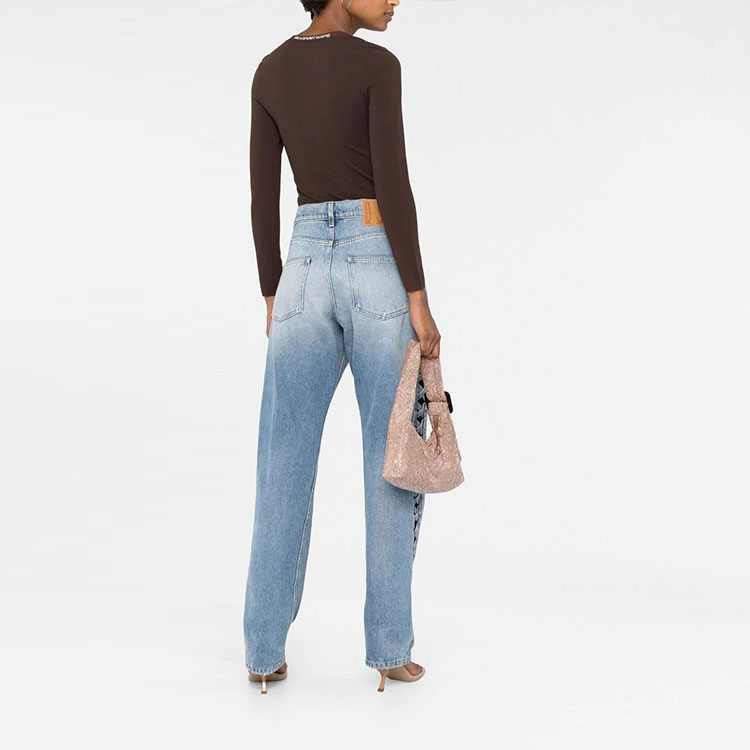 Shop (Women) Alexander Wang SS22 Brown Knit Slim Fit Long Sleeve T-Shirt with Logo Trim Women 4KC1211024-204