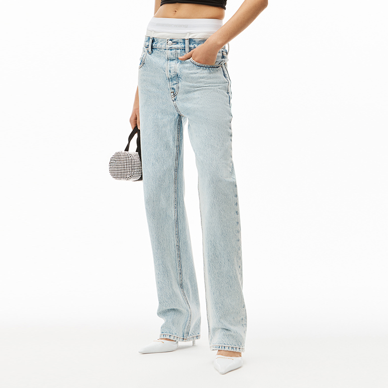Shop (W) Alexander Wang SS22 Pantalones Denim Cintura Contraste Pebble Bleach Estilo Casual 4DC1224069-270