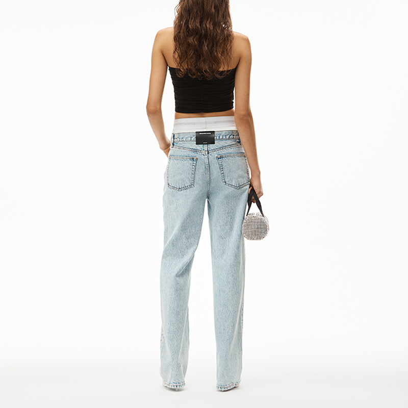 Purchase (W) Alexander Wang SS22 Pantalones Denim Cintura Contraste Pebble Bleach Estilo Casual 4DC1224069-270