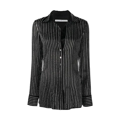 (Women) Alexander Wang SS22 Crystal Stripe Long Sleeve Shirt Women Black 1WC2221608-001
