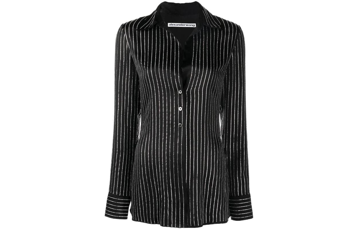Order (W) Alexander Wang SS22 水晶條紋長袖襯衫 女款 黑色 1WC2221608-001