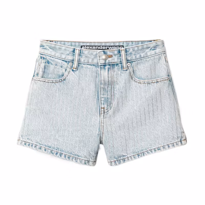 (Women) Alexander Wang SS22 Crystal Striped Denim Shorts Blue 4DC2224100-270