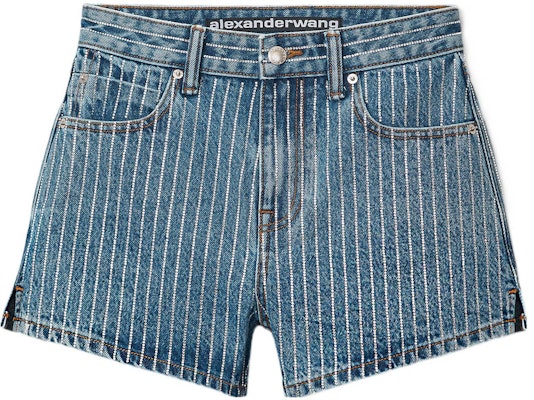 (Women) Alexander Wang SS22 Crystal Striped Denim Shorts Women Deep Blue 4DC2224127-401 Buy (Women) Alexander Wang SS22 Crystal Striped Denim Shorts Women Deep Blue 4DC2224127-401