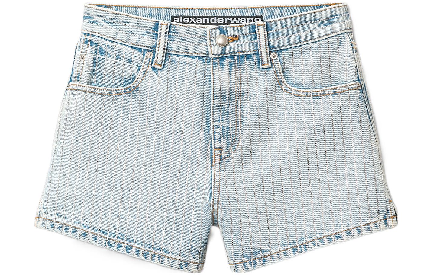 Order (Women) Alexander Wang SS22 Crystal Striped Denim Shorts Blue 4DC2224100-270