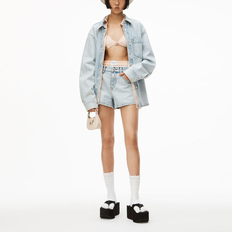 Lookbook (Women) Alexander Wang SS22 Crystal Striped Denim Shorts Blue 4DC2224100-270