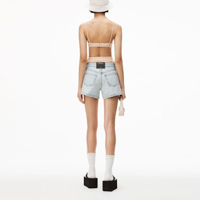 (Women) Alexander Wang SS22 Crystal Striped Denim Shorts Blue 4DC2224100-270 Shop (Women) Alexander Wang SS22 Crystal Striped Denim Shorts Blue 4DC2224100-270