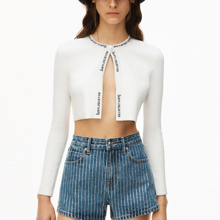 (Women) Alexander Wang SS22 Crystal Striped Denim Shorts Women Deep Blue 4DC2224127-401 圖 5