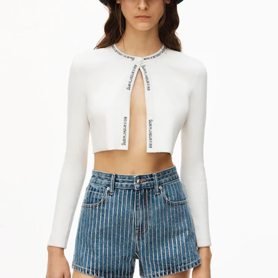 (Women) Alexander Wang SS22 Crystal Striped Denim Shorts Women Deep Blue 4DC2224127-401 Purchase (Women) Alexander Wang SS22 Crystal Striped Denim Shorts Women Deep Blue 4DC2224127-401