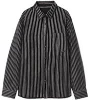(Women) Alexander Wang SS22 Crystal Striped Oversized Denim Shirt Women Black 1WC2222121-015 (Women) Alexander Wang SS22 Crystal Striped Oversized Denim Shirt Women Black 1WC2222121-015