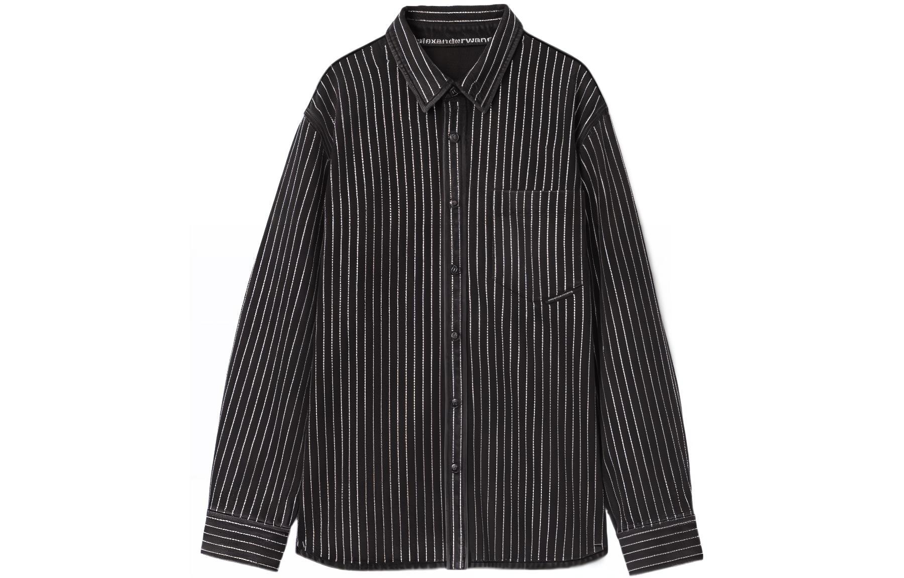 Order (W) アレキサンダーワン SS22 クリスタル ストライプ オーバーサイズ デニムシャツ ブラック レディース 1WC2222121-015