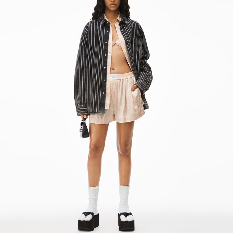 Lookbook (W) アレキサンダーワン SS22 クリスタル ストライプ オーバーサイズ デニムシャツ ブラック レディース 1WC2222121-015