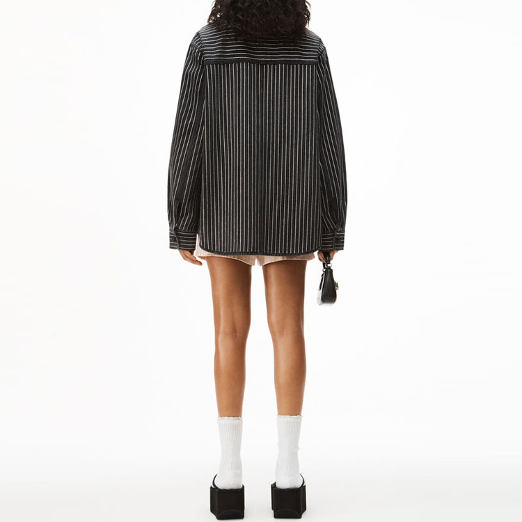 Shop (W) アレキサンダーワン SS22 クリスタル ストライプ オーバーサイズ デニムシャツ ブラック レディース 1WC2222121-015