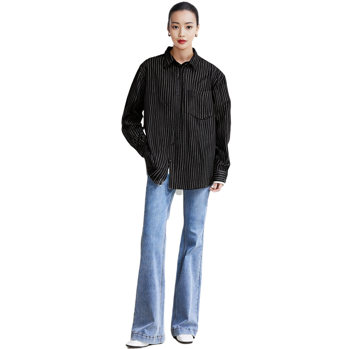 Details for (W) アレキサンダーワン SS22 クリスタル ストライプ オーバーサイズ デニムシャツ ブラック レディース 1WC2222121-015