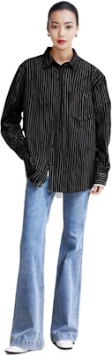 (W) Alexander Wang SS22 Baju Denim Hitam Wanita Oversized Crystal Striped 1WC2222121-015 Details for (W) Alexander Wang SS22 Baju Denim Hitam Wanita Oversized Crystal Striped 1WC2222121-015