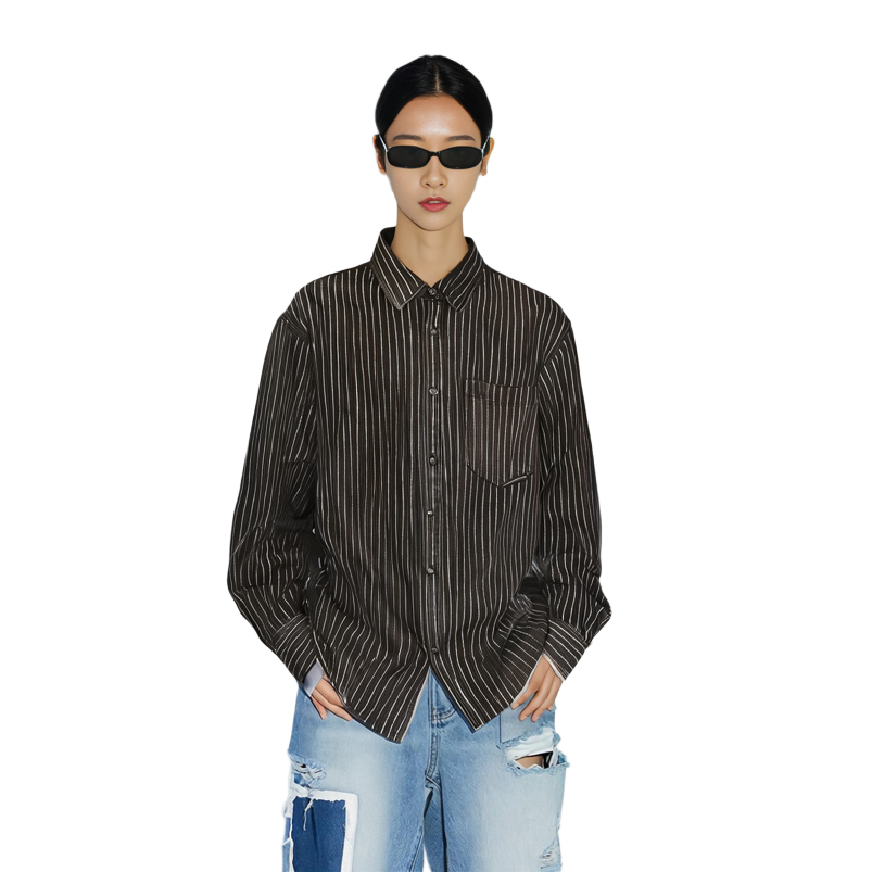 Sizing (W) アレキサンダーワン SS22 クリスタル ストライプ オーバーサイズ デニムシャツ ブラック レディース 1WC2222121-015