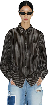 (W) Alexander Wang SS22 Baju Denim Hitam Wanita Oversized Crystal Striped 1WC2222121-015 Sizing (W) Alexander Wang SS22 Baju Denim Hitam Wanita Oversized Crystal Striped 1WC2222121-015