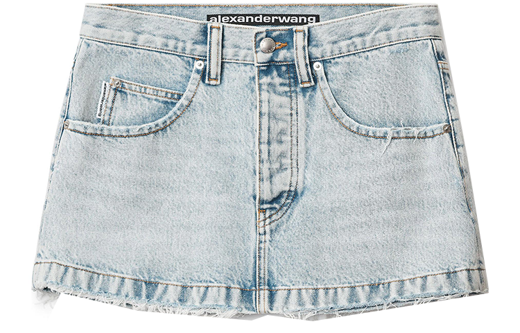 (Women) Alexander Wang SS22 Distressed Hem Denim Skirt Shorts Women Blue 4DC3225216-270