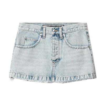 (Women) Alexander Wang SS22 Distressed Hem Denim Skirt Shorts Women Blue 4DC3225216-270