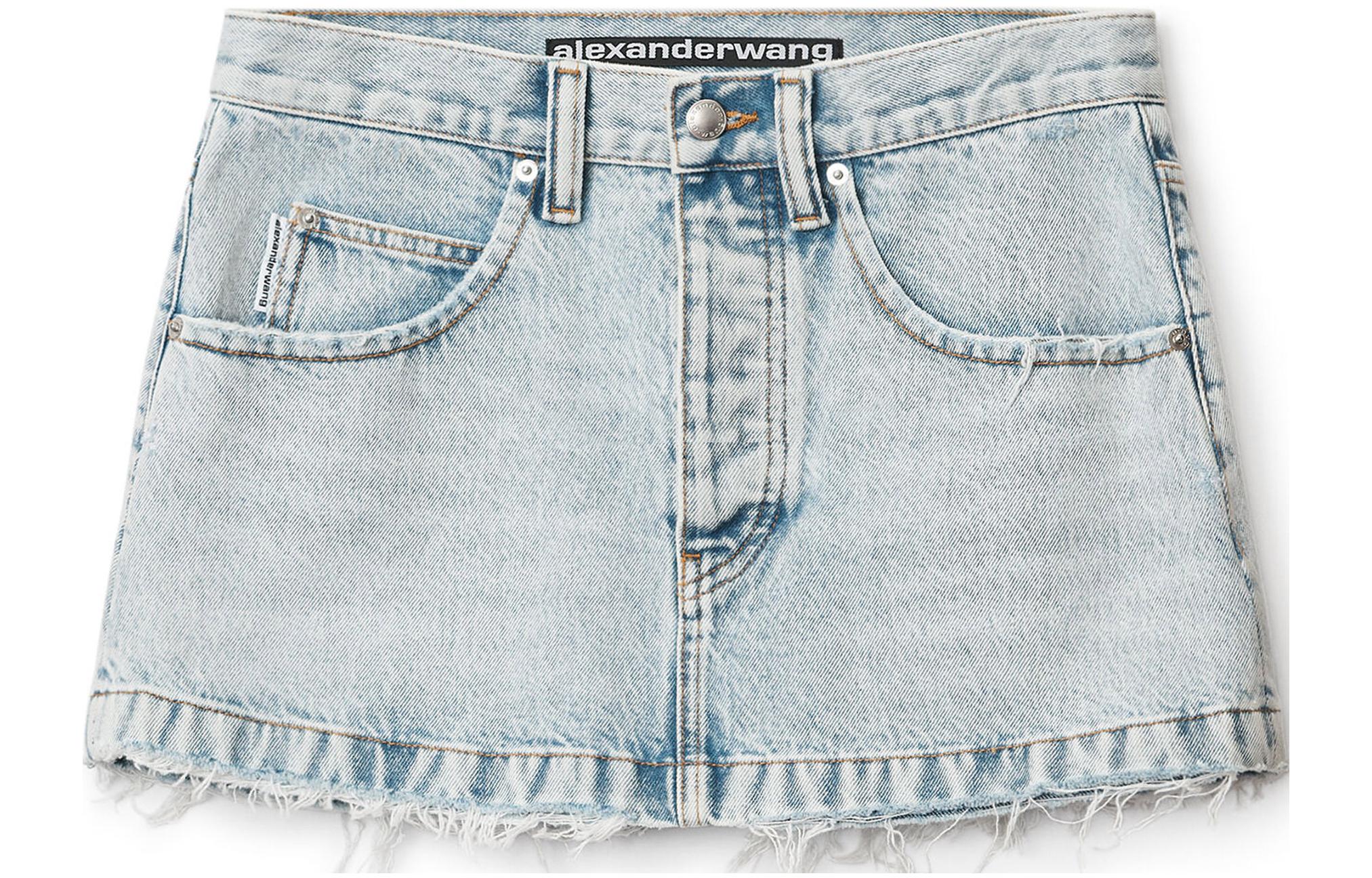 Lookbook (Women) Alexander Wang SS22 Distressed Hem Denim Skirt Shorts Women Blue 4DC3225216-270