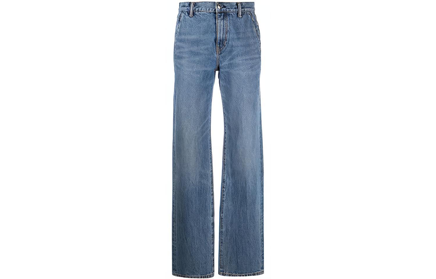(Women) Alexander Wang SS22 Distressed Straight Fit Jeans with Logo Patch  Blue 4DC3224141-473