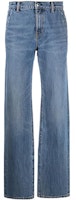 (Women) Alexander Wang SS22 Distressed Straight Fit Jeans with Logo Patch Blue 4DC3224141-473 (Women) Alexander Wang SS22 Distressed Straight Fit Jeans with Logo Patch Blue 4DC3224141-473
